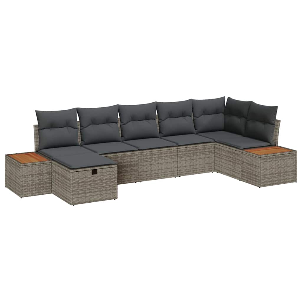 Set Divano da Giardino con cuscino 7 pcs Grigio Poly Rattan | homemem39