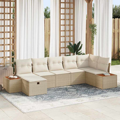 Set Divano da Giardino con cuscino 7 pcs Beige Poly Rattan | homemem39
