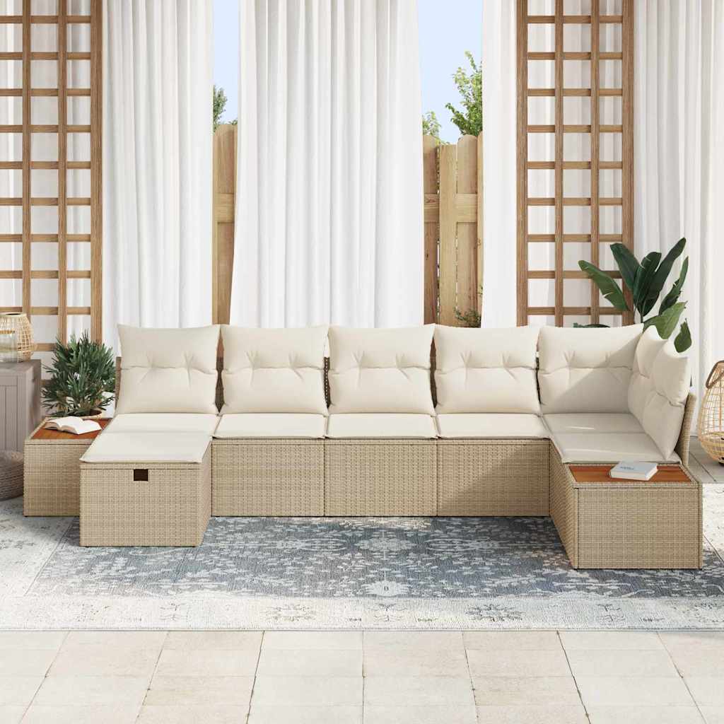 Set Divano da Giardino con cuscino 7 pcs Beige Poly Rattan | homemem39