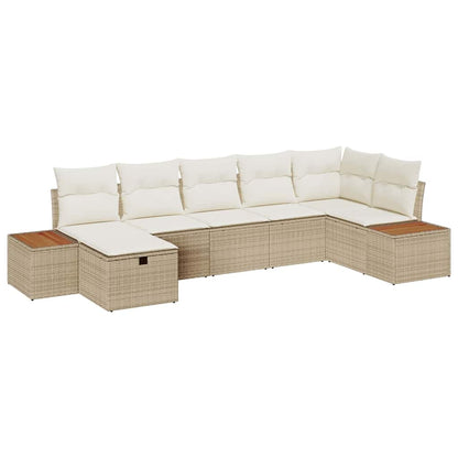 Set Divano da Giardino con cuscino 7 pcs Beige Poly Rattan | homemem39