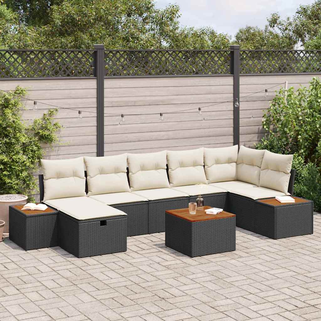 Set Divano da Giardino con cuscino 8 pcs Nero Poly Rattan | homemem39