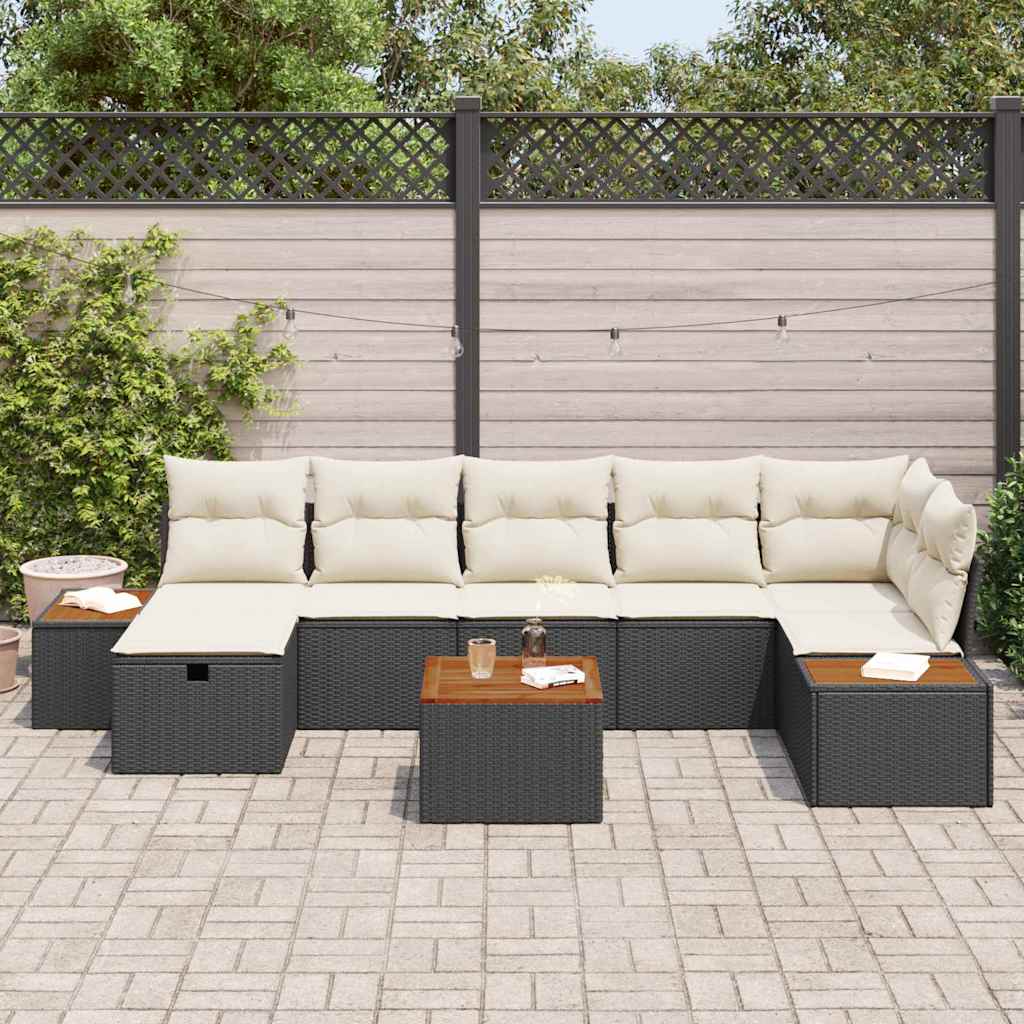 Set Divano da Giardino con cuscino 8 pcs Nero Poly Rattan | homemem39