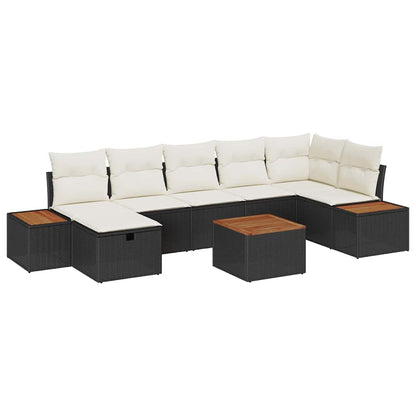 Set Divano da Giardino con cuscino 8 pcs Nero Poly Rattan | homemem39