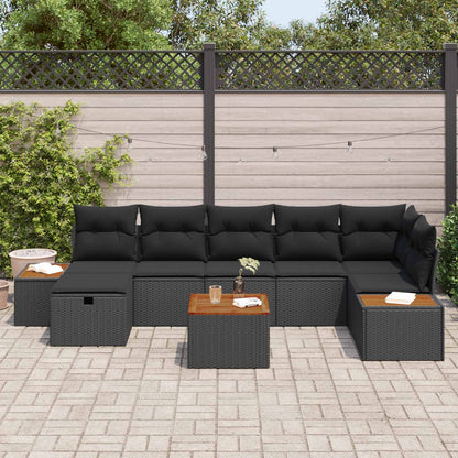 Set Divano da Giardino con cuscino 8 pcs Nero Poly Rattan | homemem39