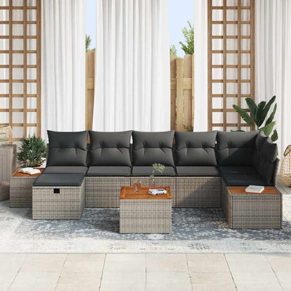 Set Divano da Giardino con cuscino 8 pcs Grigio Poly Rattan | homemem39