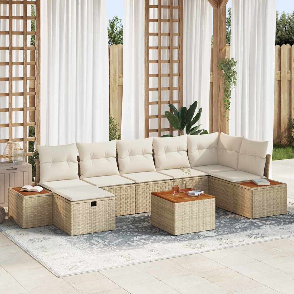 Set Divano da Giardino con cuscino 8 pcs Beige Poly Rattan | homemem39