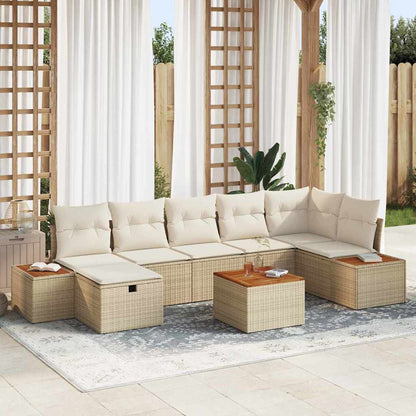 Set Divano da Giardino con cuscino 8 pcs Beige Poly Rattan | homemem39
