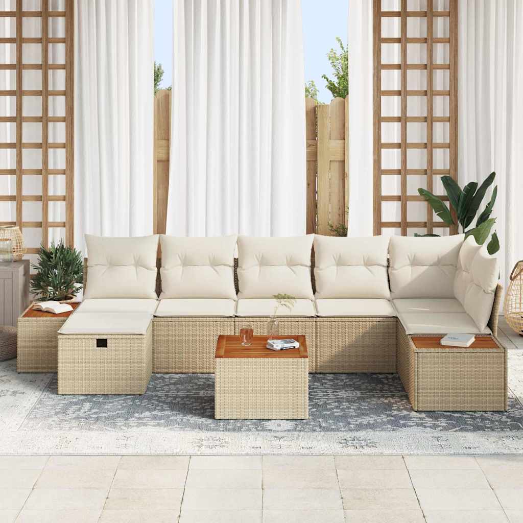 Set Divano da Giardino con cuscino 8 pcs Beige Poly Rattan | homemem39