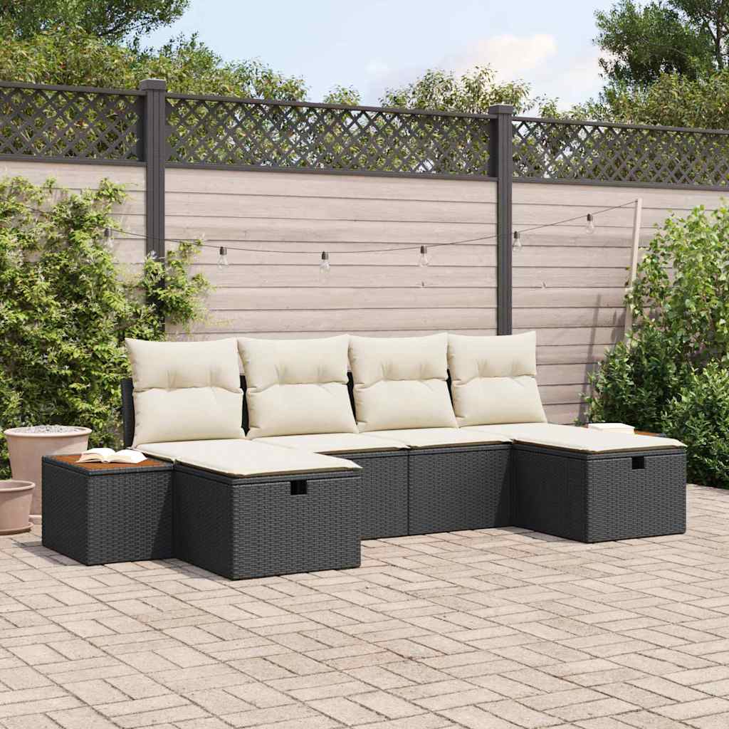 Set Divano da Giardino 6 pcs Nero 55 x 62 x 69 cm Poly Rattan | homemem39