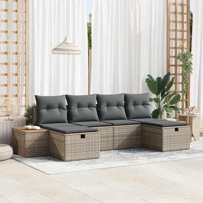 Set Divano da Giardino con cuscino 6 pcs Grigio polyrattan | homemem39