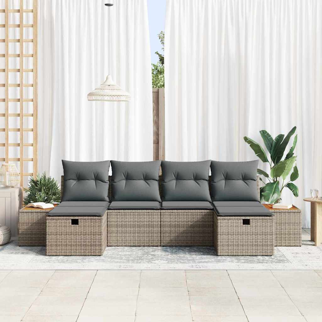 Set Divano da Giardino con cuscino 6 pcs Grigio polyrattan | homemem39