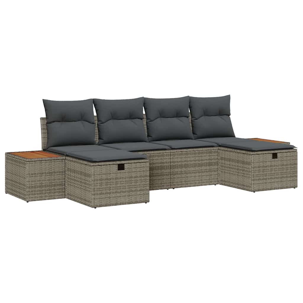 Set Divano da Giardino con cuscino 6 pcs Grigio polyrattan | homemem39