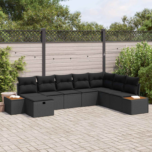 Set Divano da Giardino con cuscino Nero polyrattan