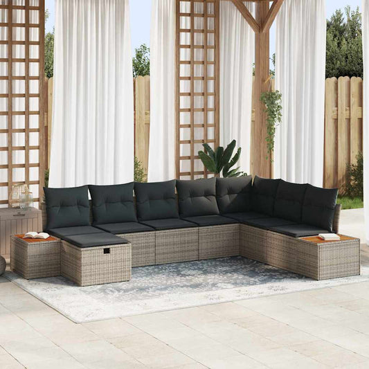 Set Divano da Giardino con cuscino Grigio polyrattan