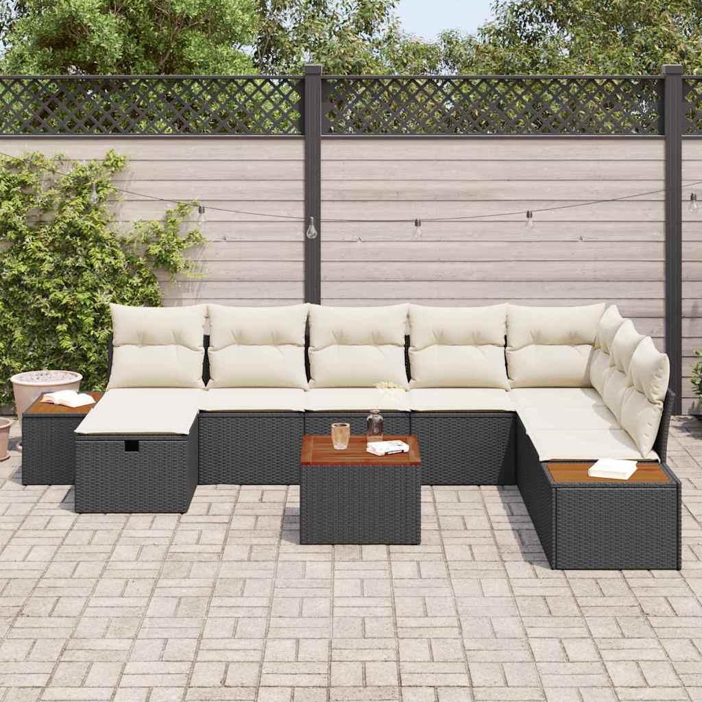 Set Divano da Giardino con cuscino 9 pcs Nero Poly Rattan | homemem39