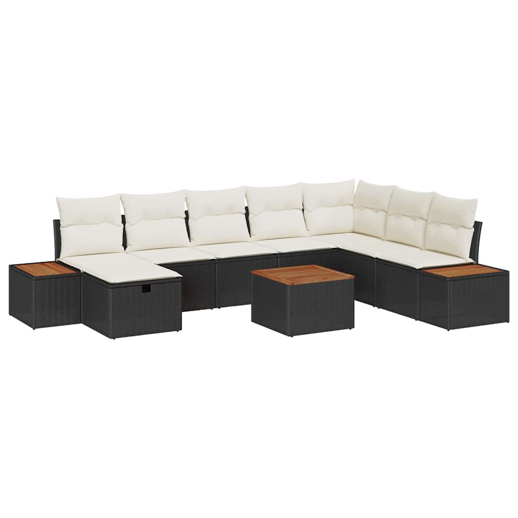 Set Divano da Giardino con cuscino 9 pcs Nero Poly Rattan | homemem39