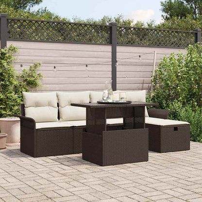 Set Divano da Giardino con cuscino 6 pcs Marrone Poly Rattan - homemem39