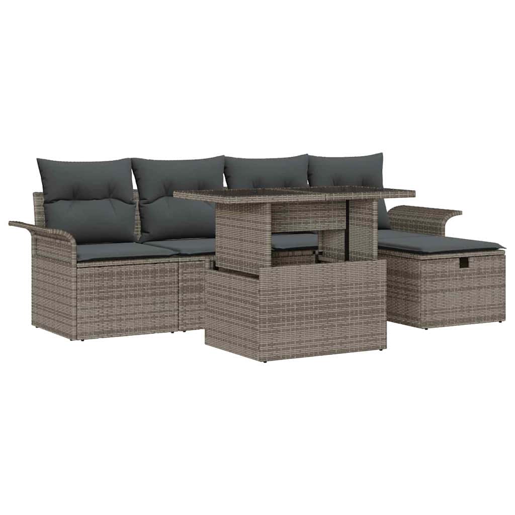 Set Divano da Giardino 6 pz Grigio polyrattan | homemem39