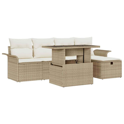 Set Divano da Giardino con cuscino 6 pcs Beige Poly Rattan - homemem39