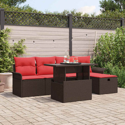Set Divano da Giardino con cuscino 6 pcs Marrone polyrattan | homemem39