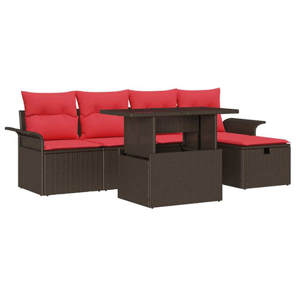 Set Divano da Giardino con cuscino 6 pcs Marrone polyrattan | homemem39