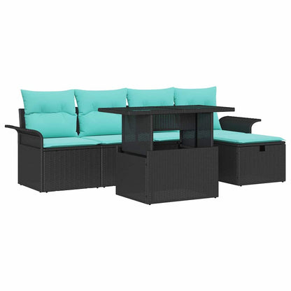 Set Divano da Giardino con cuscino 6 pcs Nero polyrattan | homemem39