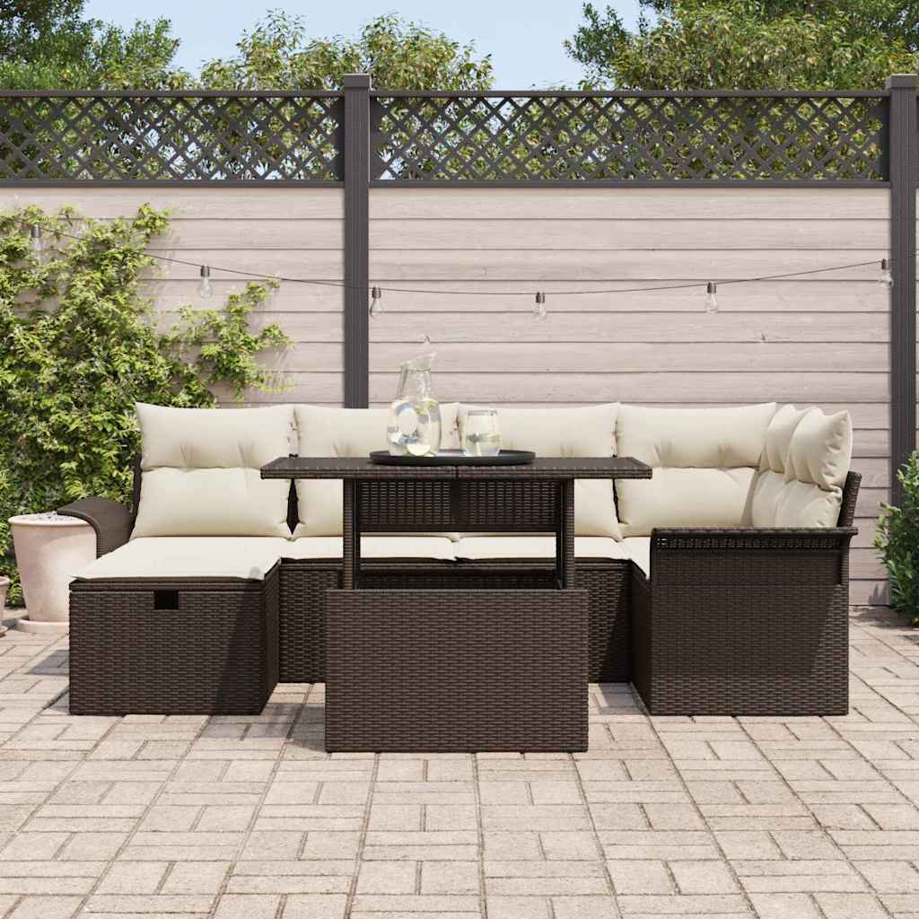 Set Divano da Giardino con cuscino 7 pcs Marrone Poly Rattan - homemem39