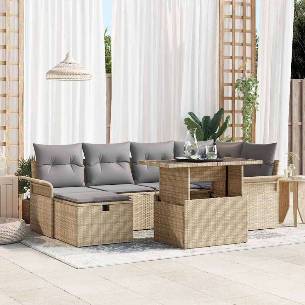 Set Divano da Giardino con cuscino 7 pcs Beige Poly Rattan - homemem39