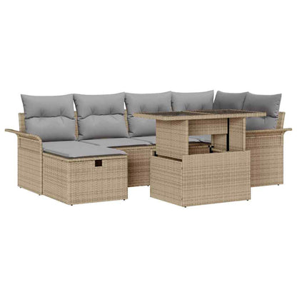 Set Divano da Giardino con cuscino 7 pcs Beige Poly Rattan - homemem39