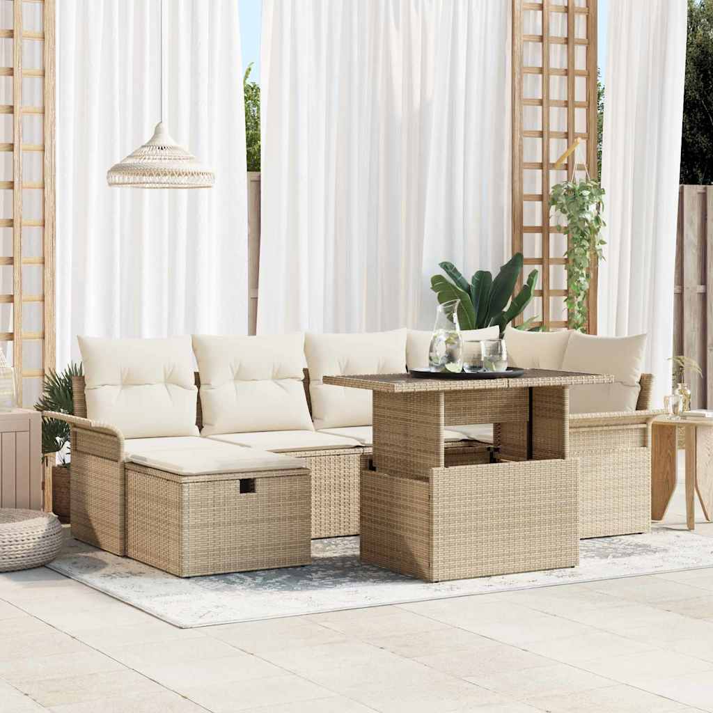 Set Divano da Giardino con cuscino 7 pcs Beige Poly Rattan - homemem39