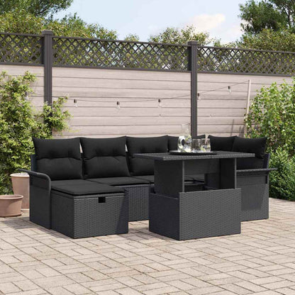 Set Divano da Giardino con cuscino 7 pcs Nero Poly Rattan | homemem39
