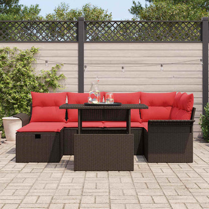 Set Divano da Giardino con cuscino 7 pcs Marrone Poly Rattan