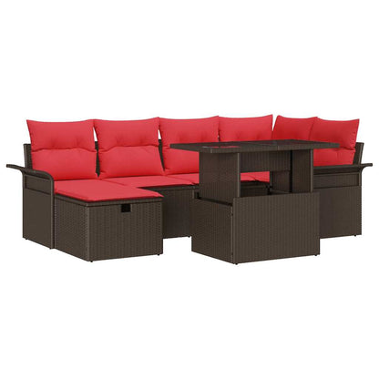 Set Divano da Giardino con cuscino 7 pcs Marrone Poly Rattan