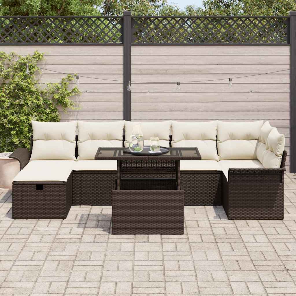 Set Divano da Giardino con cuscino 8 pcs Marrone Poly Rattan - homemem39