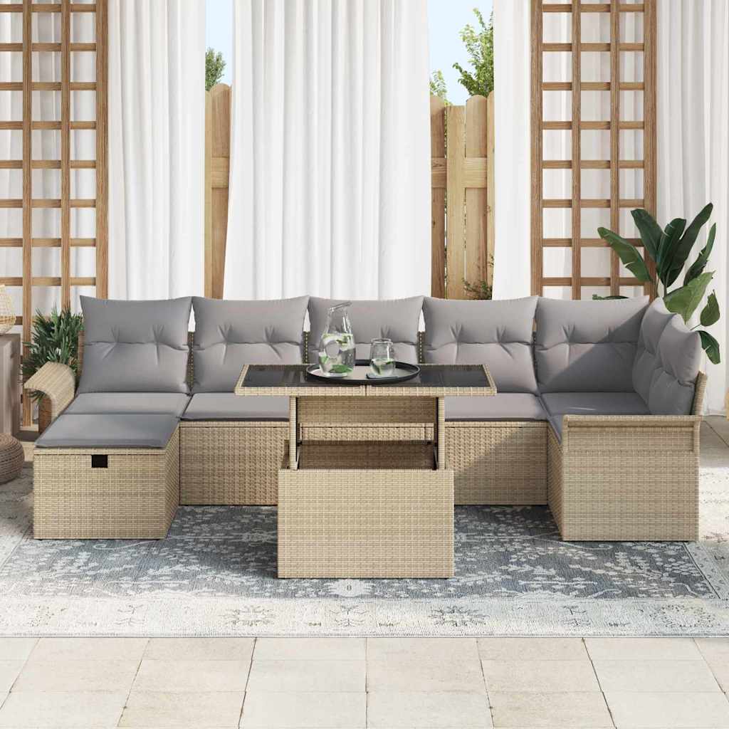 Set Divano da Giardino con cuscino 8 pcs Beige Poly Rattan | homemem39