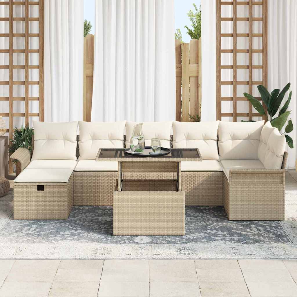 Set Divano da Giardino con cuscino 8 pcs Beige Poly Rattan