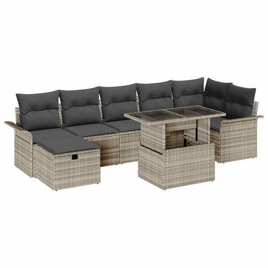 Set Divano da Giardino 8 pcs Grigio chiaro Poly Rattan - homemem39