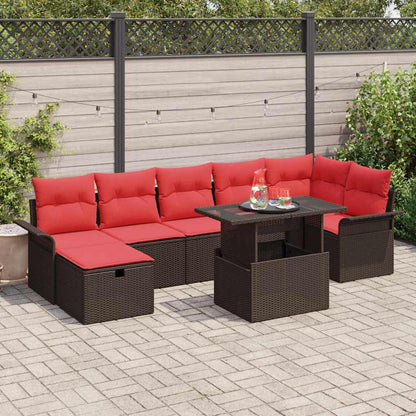 Set Divano da Giardino con cuscino 8 pcs Marrone Poly Rattan