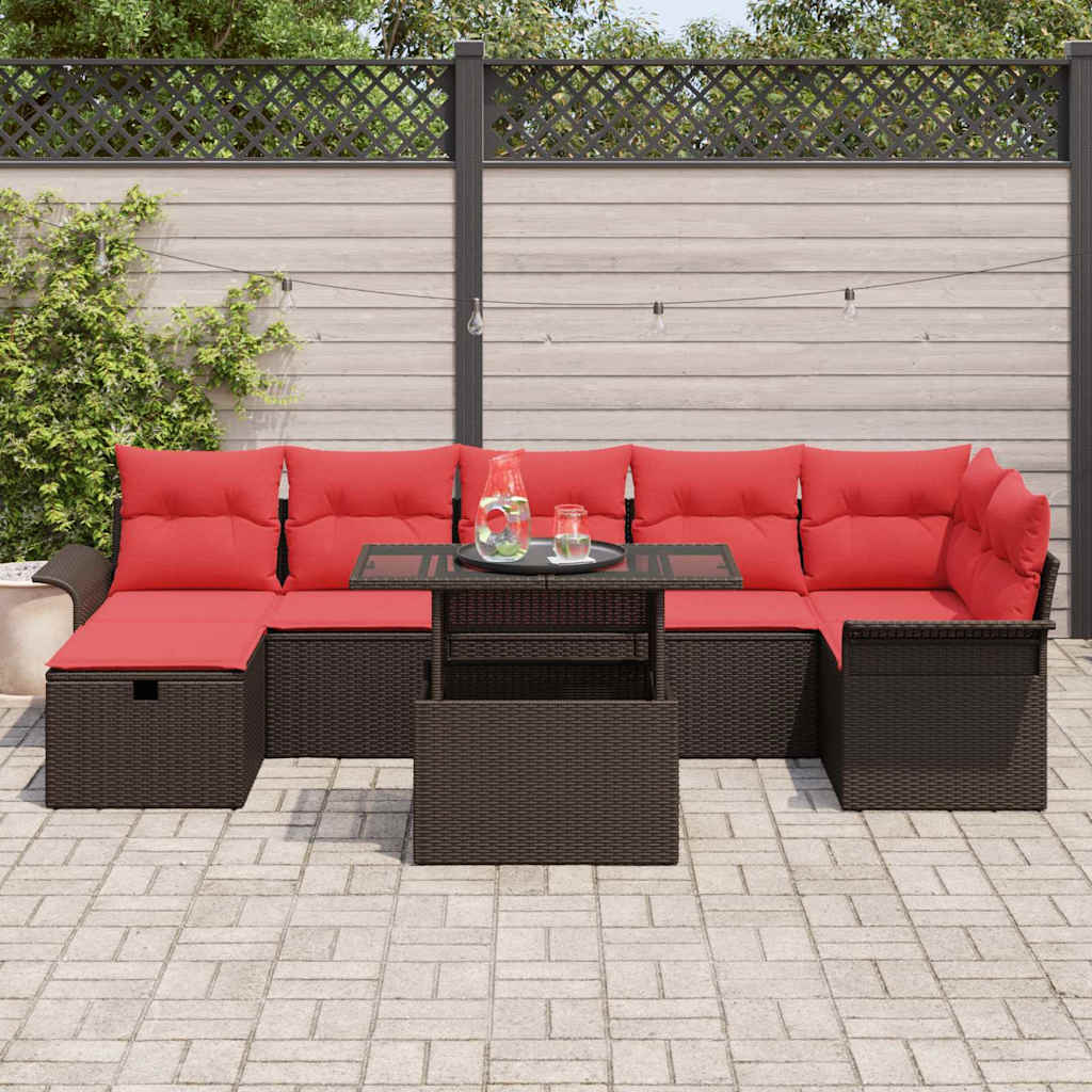 Set Divano da Giardino con cuscino 8 pcs Marrone Poly Rattan