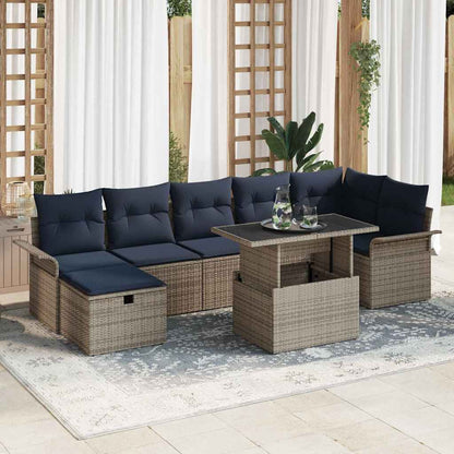 Set Divano da Giardino con cuscino 8 pcs Grigio Poly Rattan
