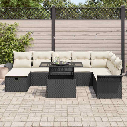Set Divano da Giardino con cuscino 9 pcs Nero Poly Rattan - homemem39