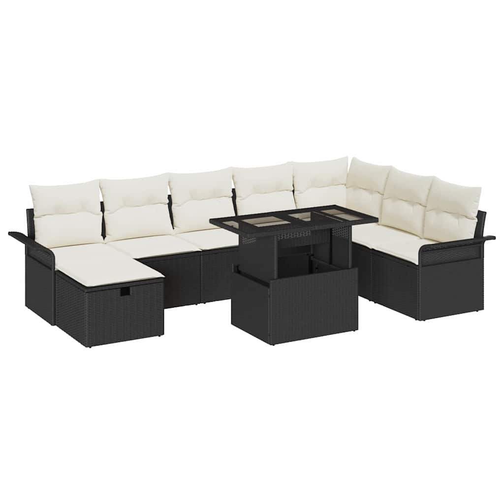 Set Divano da Giardino con cuscino 9 pcs Nero Poly Rattan - homemem39