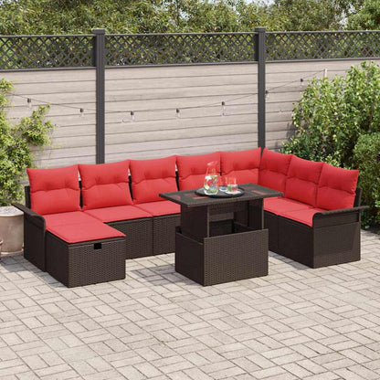 Set Divano da Giardino con cuscino 9 pcs Marrone Poly Rattan