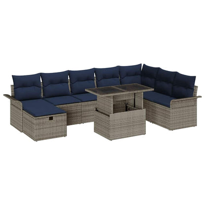 Set Divano da Giardino con cuscino 9 pcs Grigio Poly Rattan | homemem39
