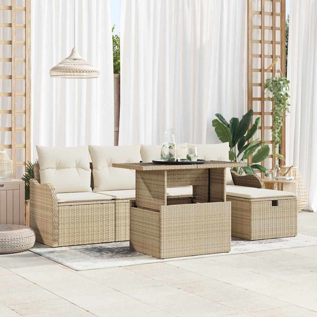 Set Divano da Giardino con cuscino 6 pcs Beige Poly Rattan - homemem39