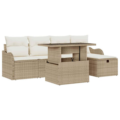 Set Divano da Giardino con cuscino 6 pcs Beige Poly Rattan - homemem39