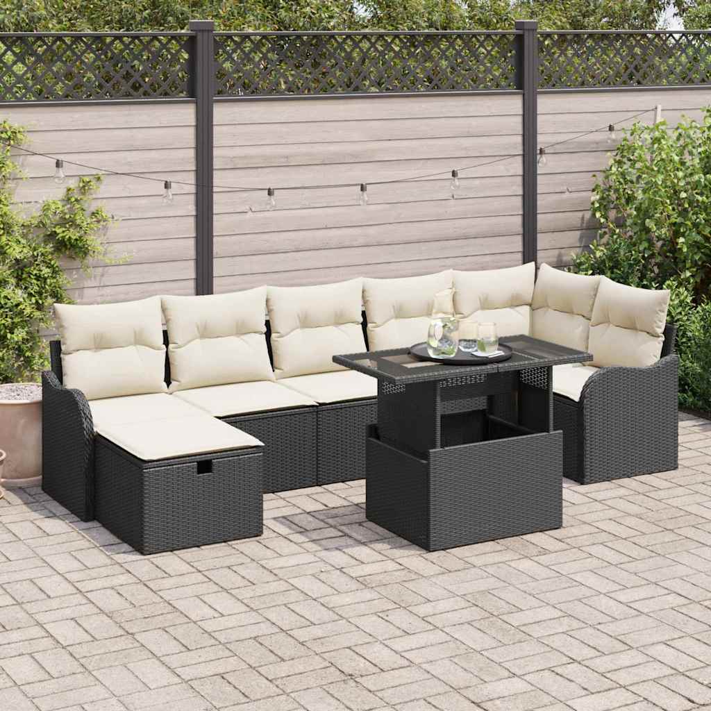 Set Divano da Giardino con cuscino 8 pcs Nero Poly Rattan - homemem39