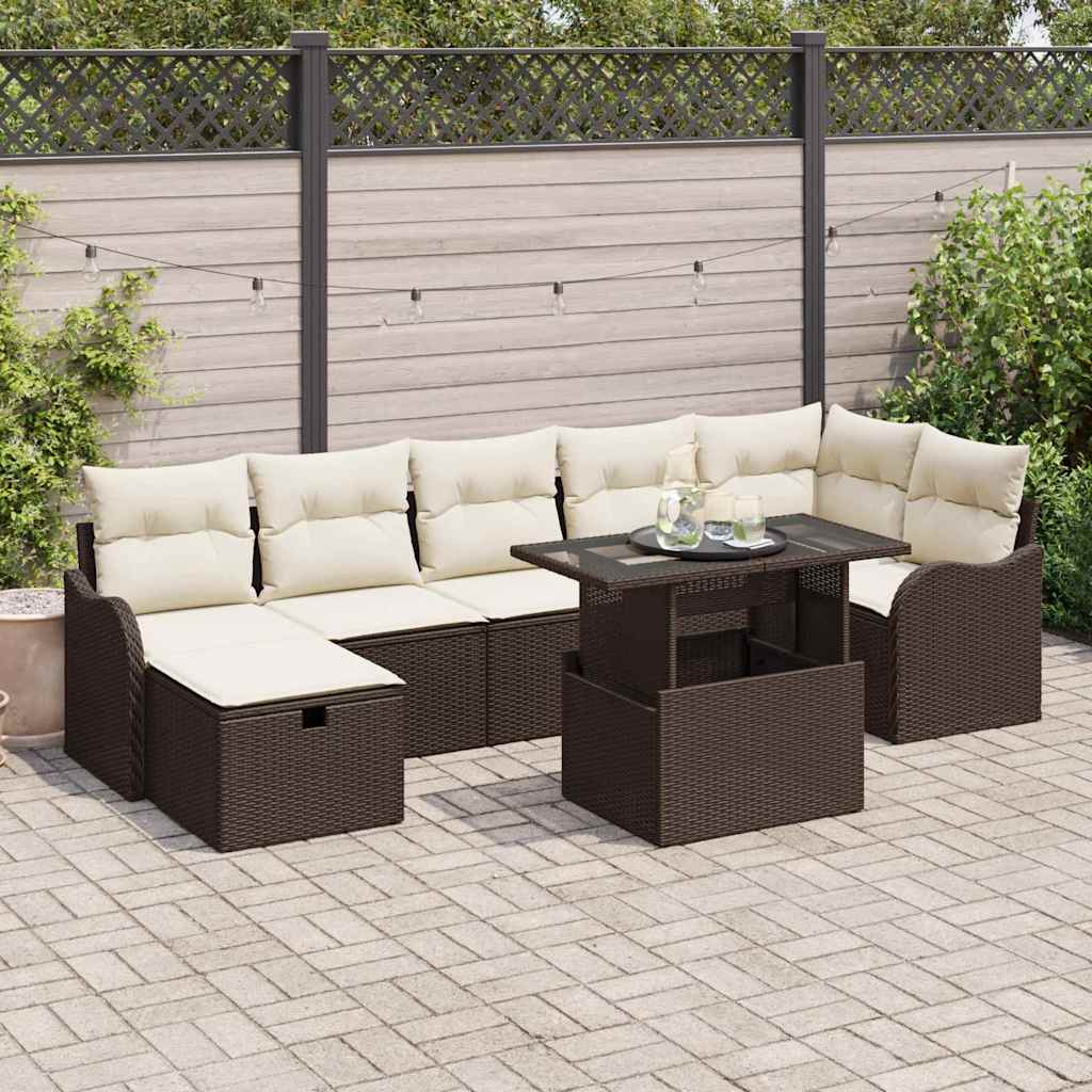 Set Divano da Giardino con cuscino 8 pcs Marrone Poly Rattan - homemem39