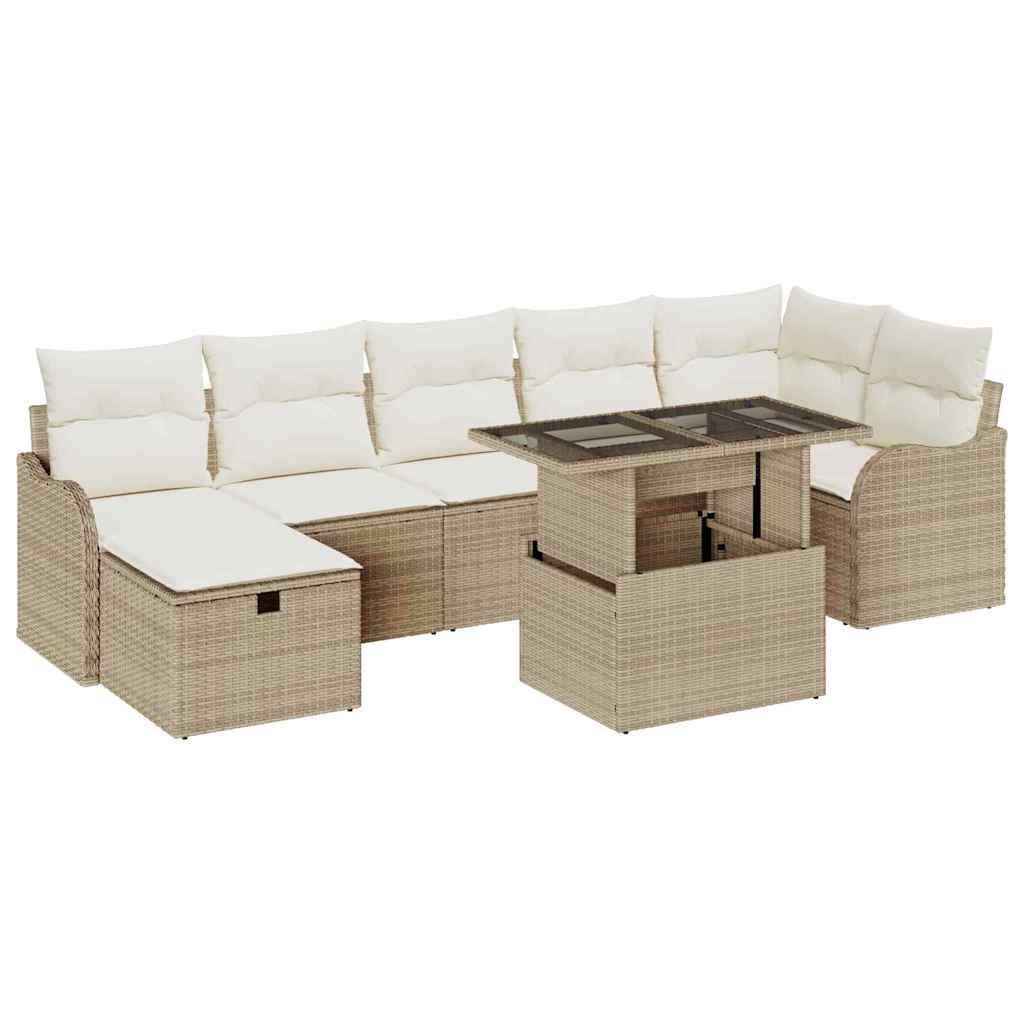 Set Divano da Giardino con cuscino 8 pcs Beige Poly Rattan - homemem39