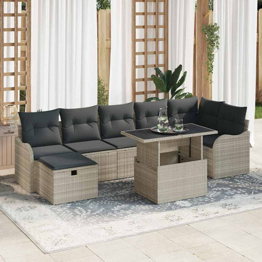 Set Divano da Giardino 8 pcs Grigio chiaro Poly Rattan - homemem39